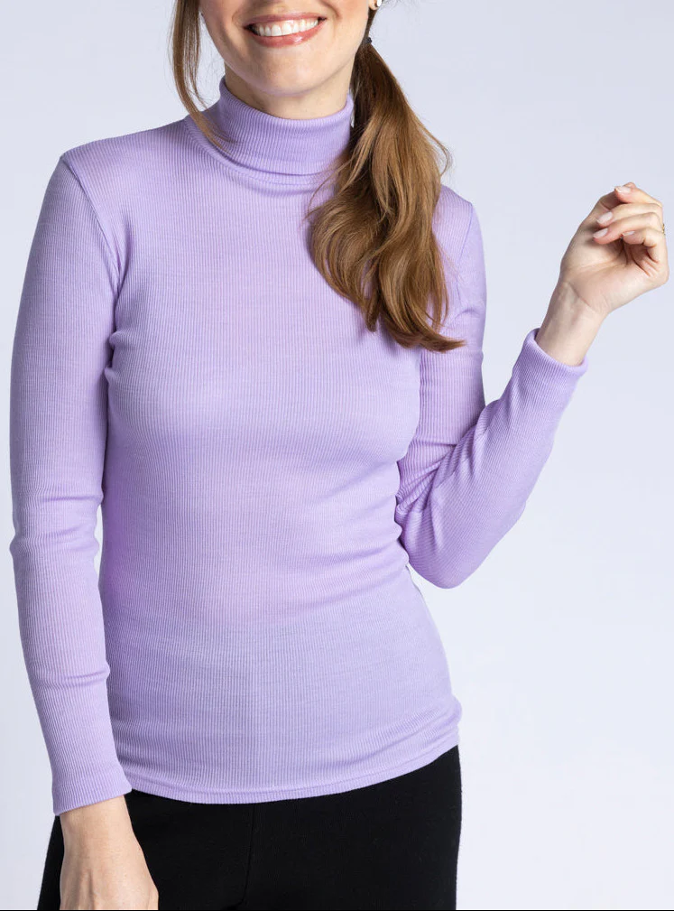 Pull femme col roulé laine et soie Violet Lilas