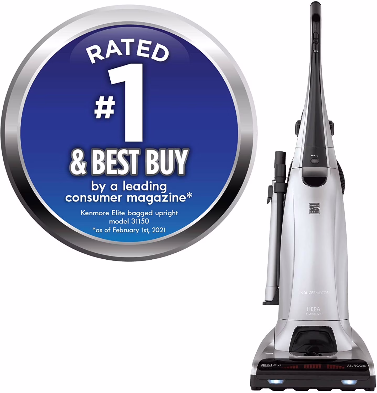 Elite 31150 Beltless Pet Friendly Bagged Upright Vacuum, 22.62lbs Silver(Black)