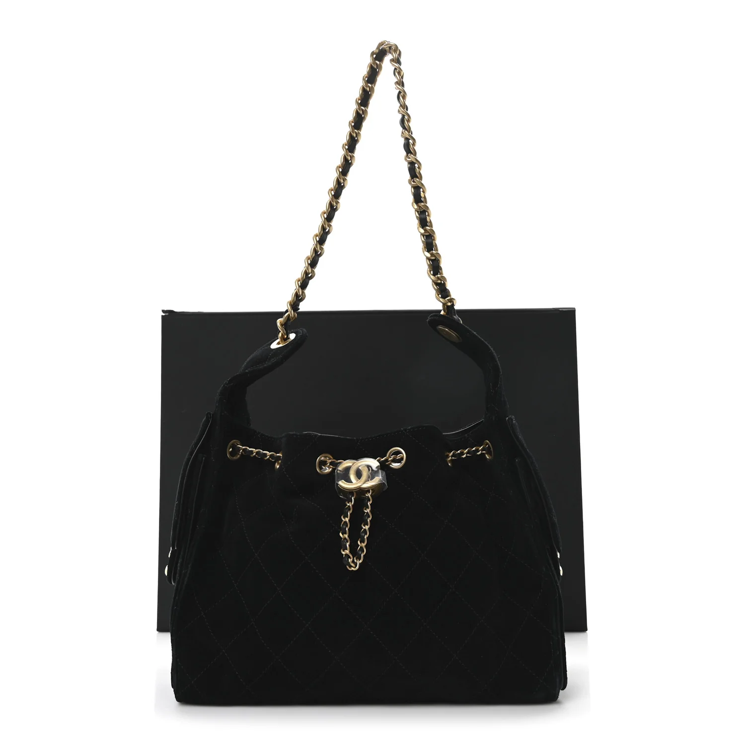 Suede Quilted Small Chanel 25 Handbag Black