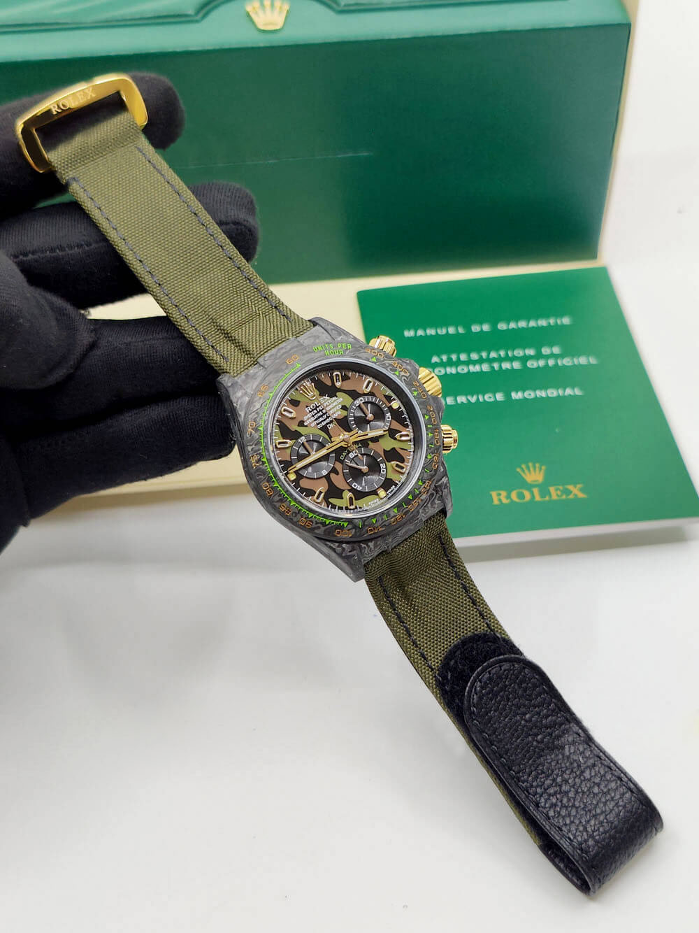[Super Clone]Rolex Daytona DIW Carbon Military Green Super Clone Swiss Replica Watch | Custom Made Limited Edition | 4130 Swiss Movement
