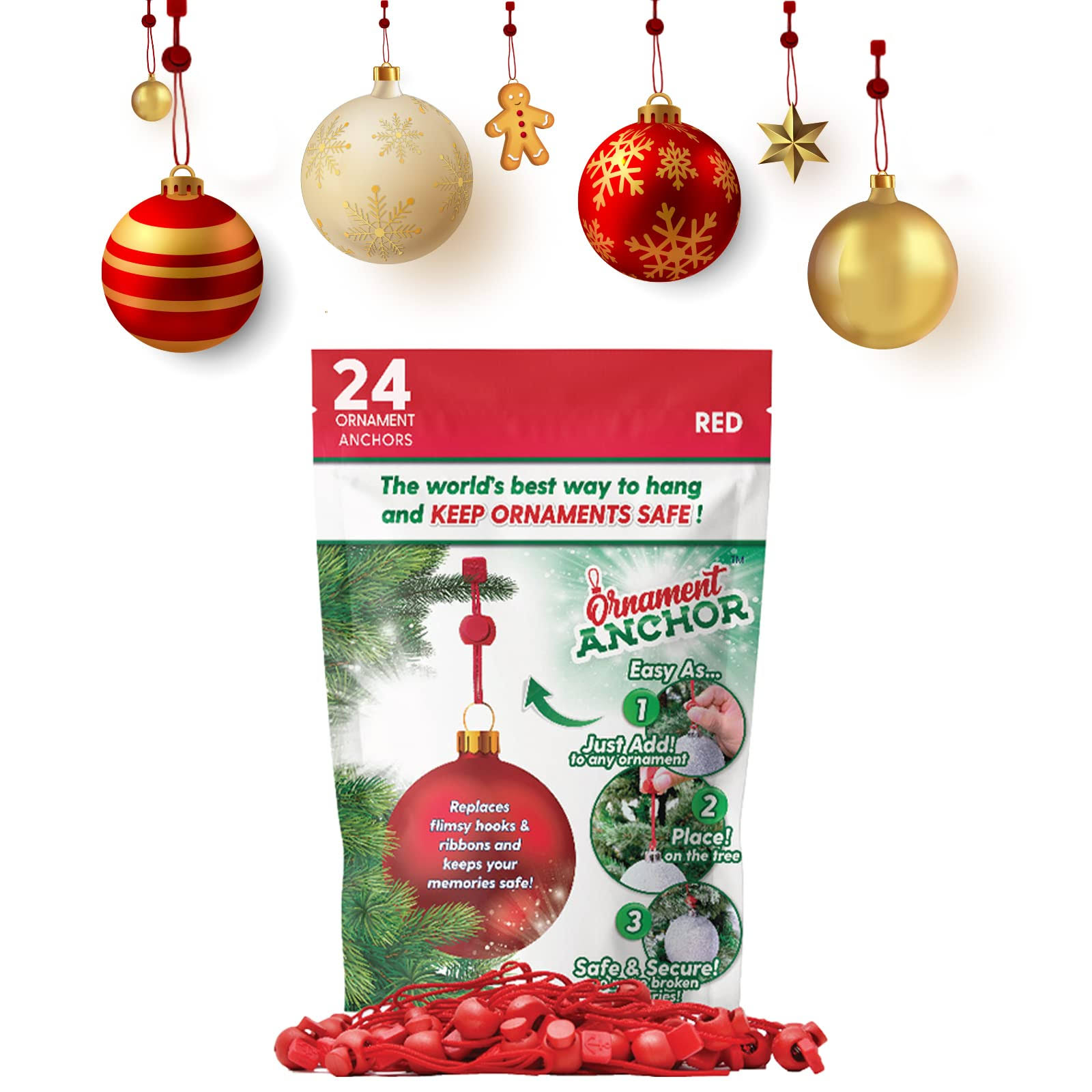 Ornament Anchor Ornament Hooks for Hanging Christmas Decorations - No-Slip Hanging Hooks for Xmas - Heavy Duty Christmas Tree Ornaments Hanger Hooks