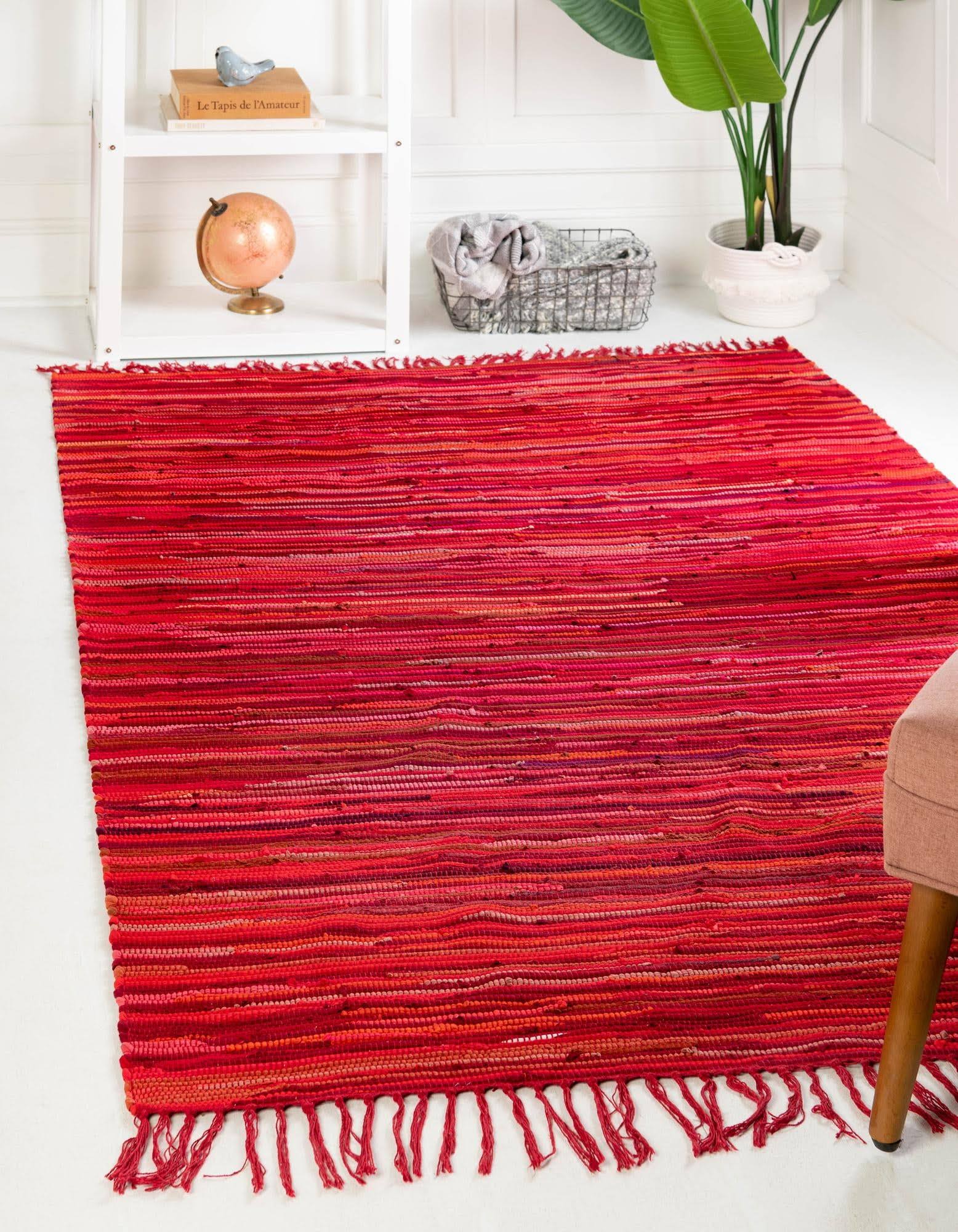 Unique Loom Striped Chindi Cotton Red 2' 2 x 3' Rug