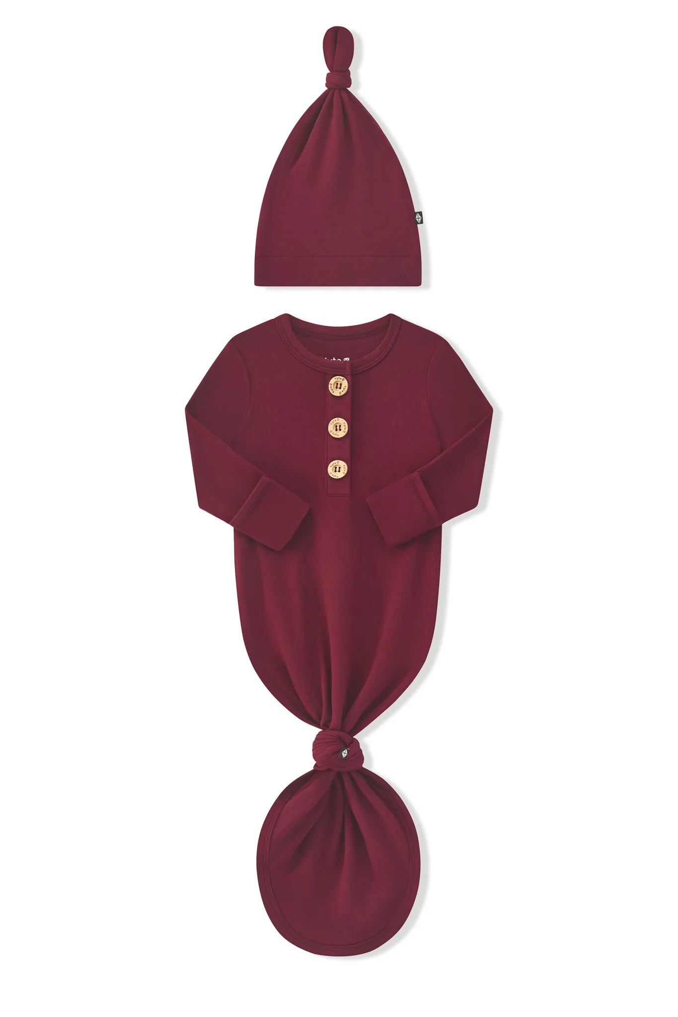 Knotted Day Gown with Hat Set in Burgundy