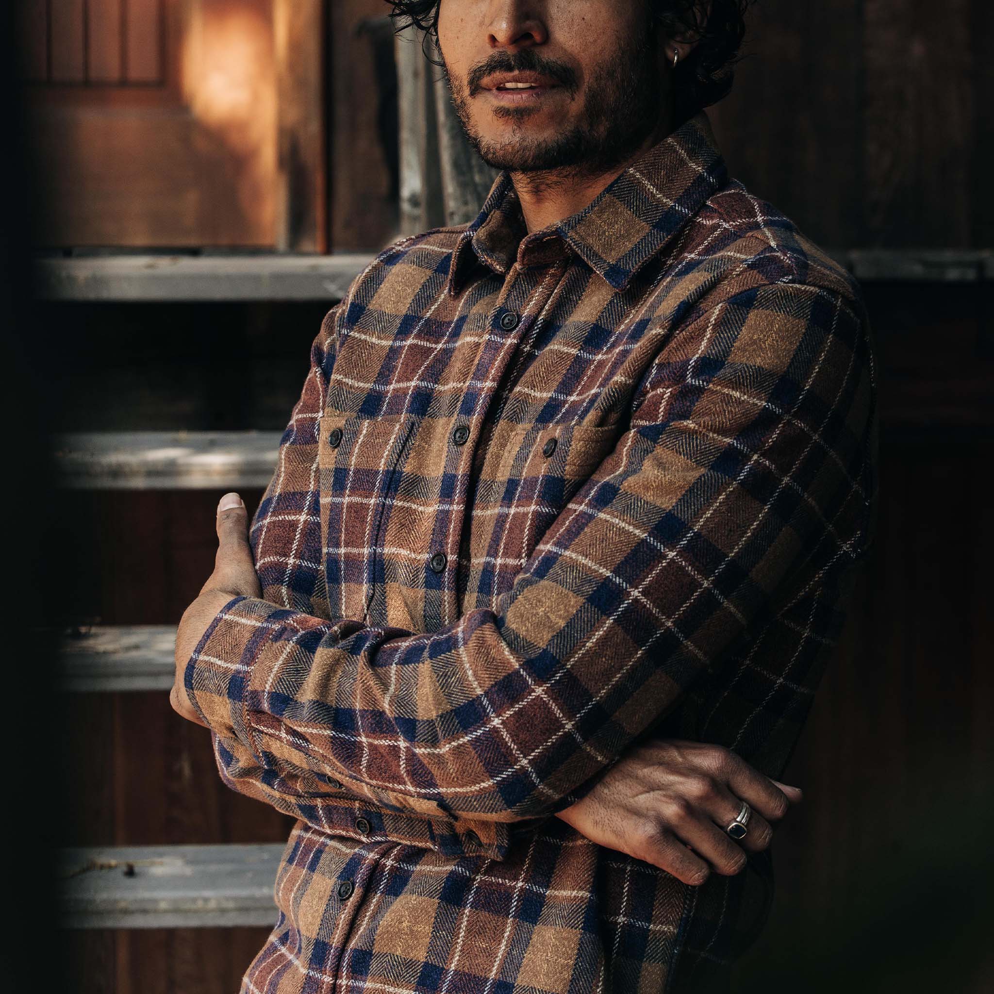Chemise utilitaire à carreaux à chevrons caramel jaspe