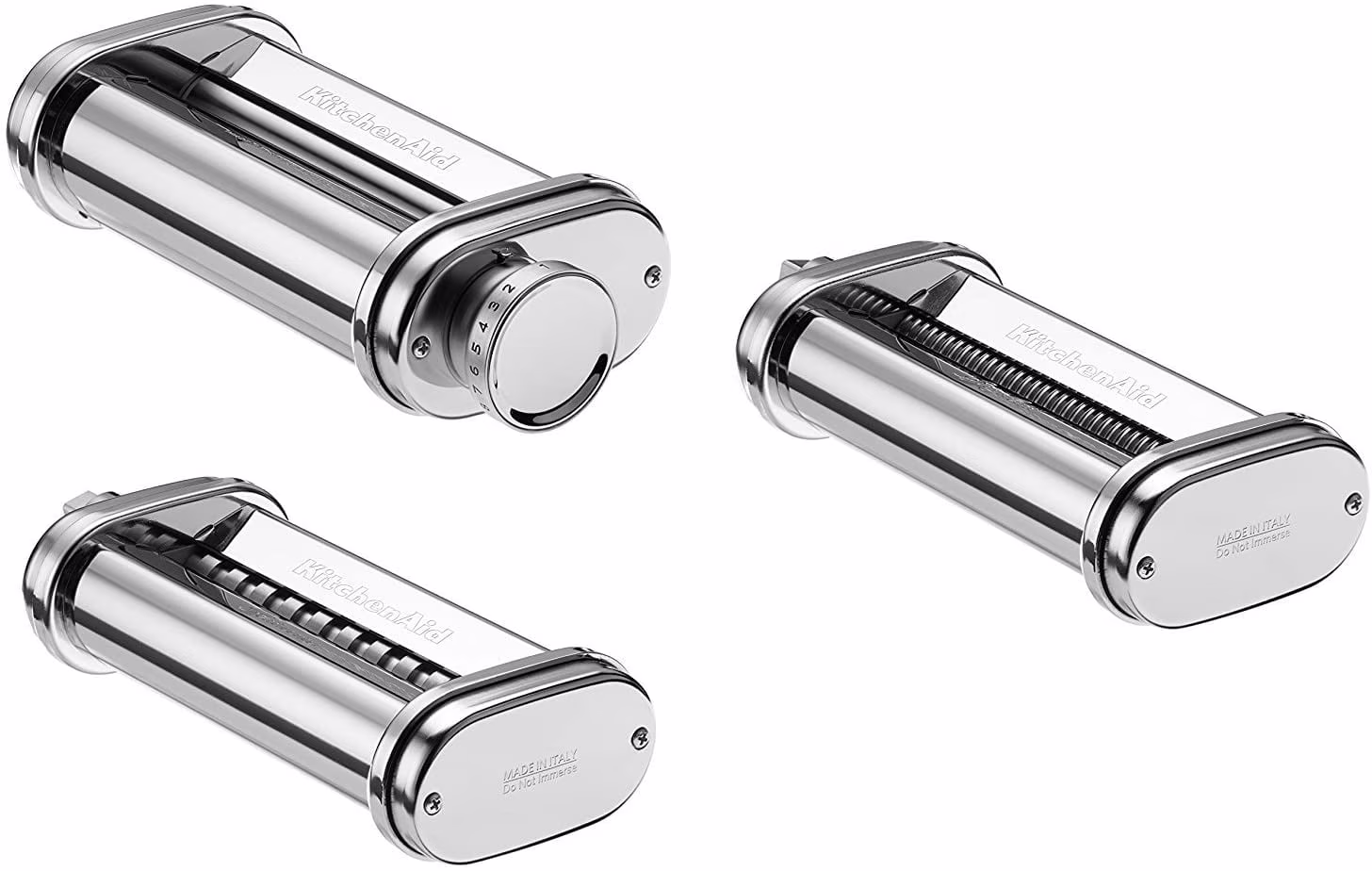 Kitchenaid KPRA Pasta Roller and Cutter for Spaghetti and Fettuccine Stand Mixer Attachments, Metal Silver, 112 oz, 3 Pack