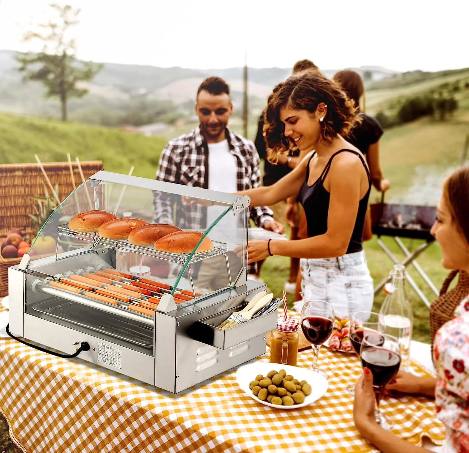 1050 W 18 Hot Dog Capacity Commercial Hot Dog Roller Grill(7 Roller) - Image 2