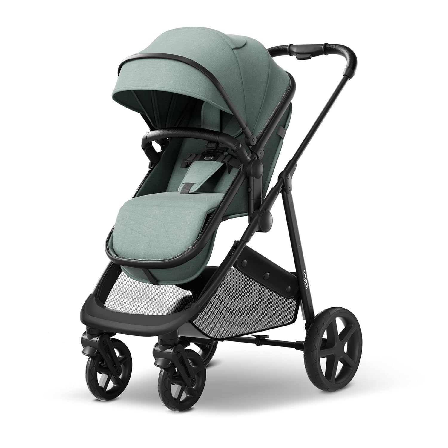 Mompush Wiz 2-in-1 Bassinet Stroller Reversible Seat, One-Hand Fold, Sage