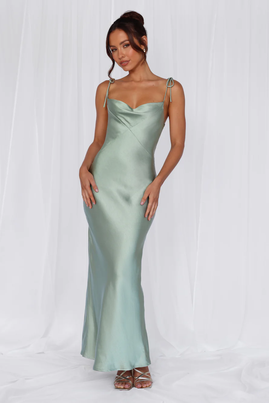 HELLO MOLLY The Penelope Cowl Satin Maxi Dress Sage