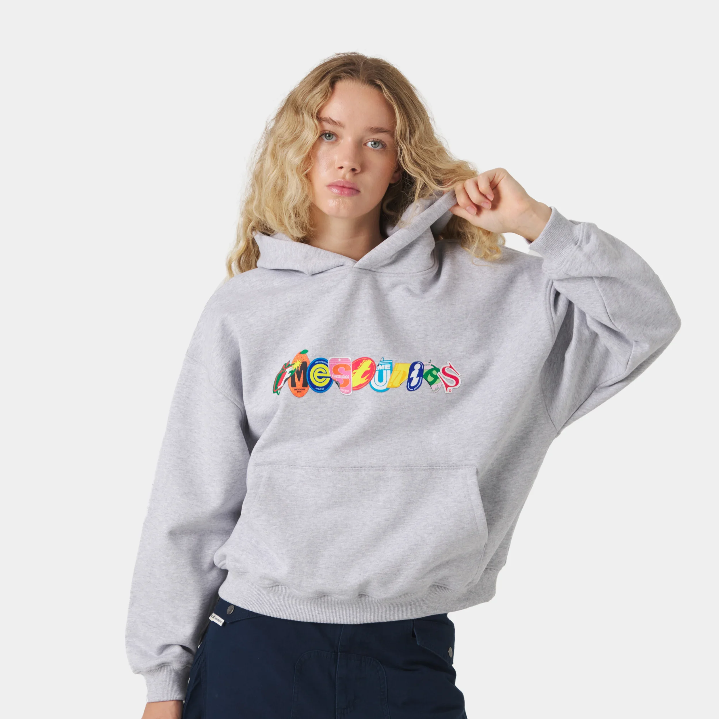 Stickers Grey Oversized Hoodie