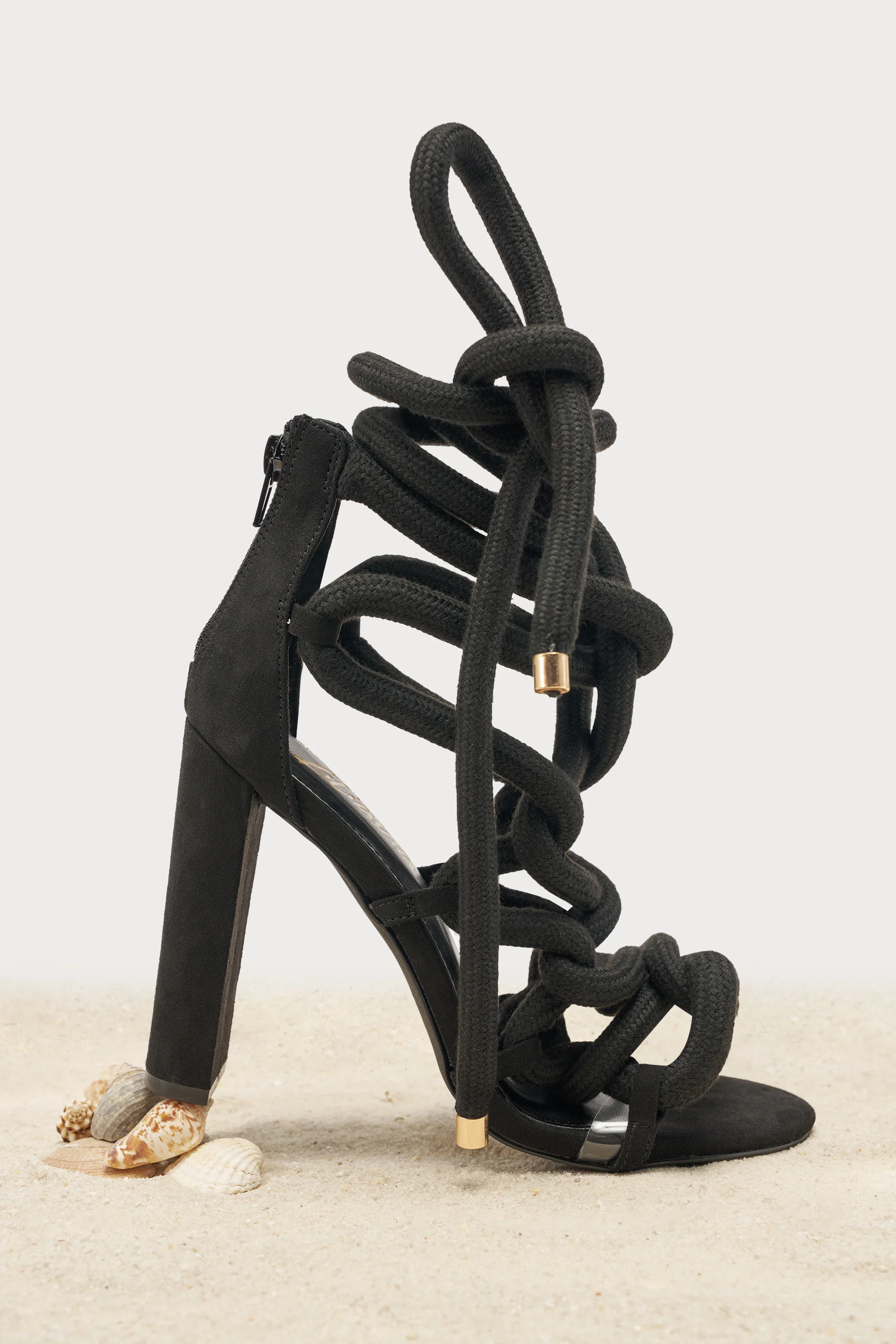 AKIRA GOLD BLACK ROPE STRAP STILETTO SANDAL - Akira Store