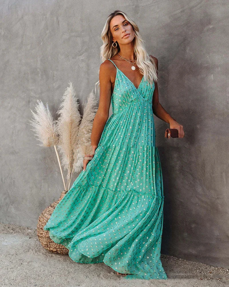 Robe Maxi d'Été Verte Style Bohème Chic