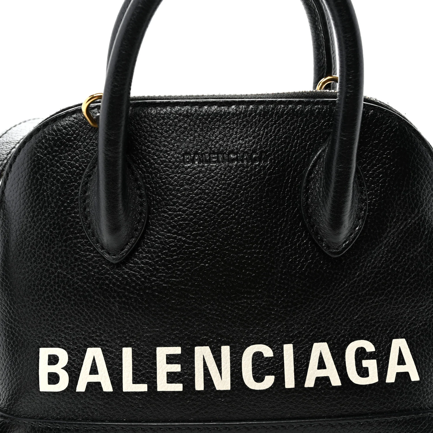 Signature Grained Calfskin Logo XXS Ville Top Handle Bag Black White