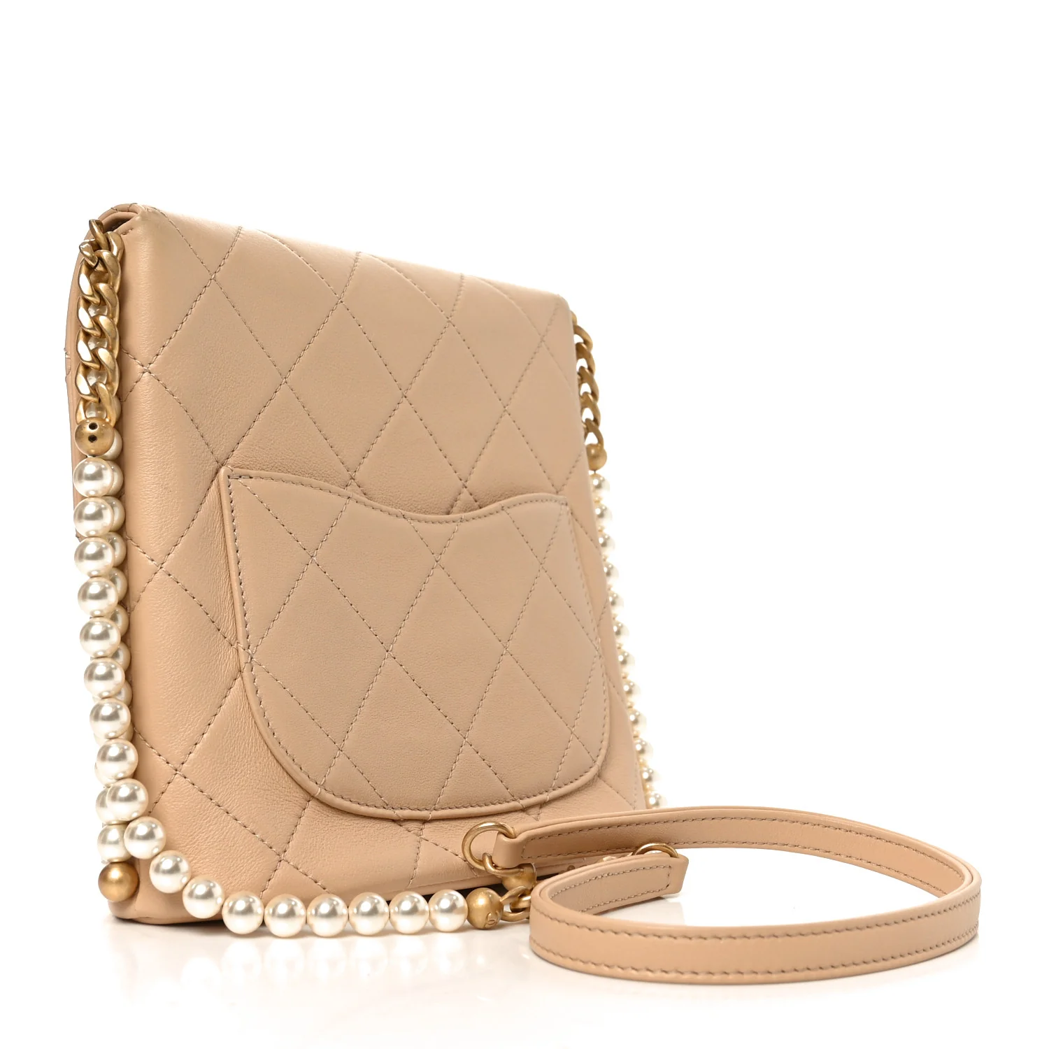 Calfskin Quilted Pearl Small Hobo Bag Beige