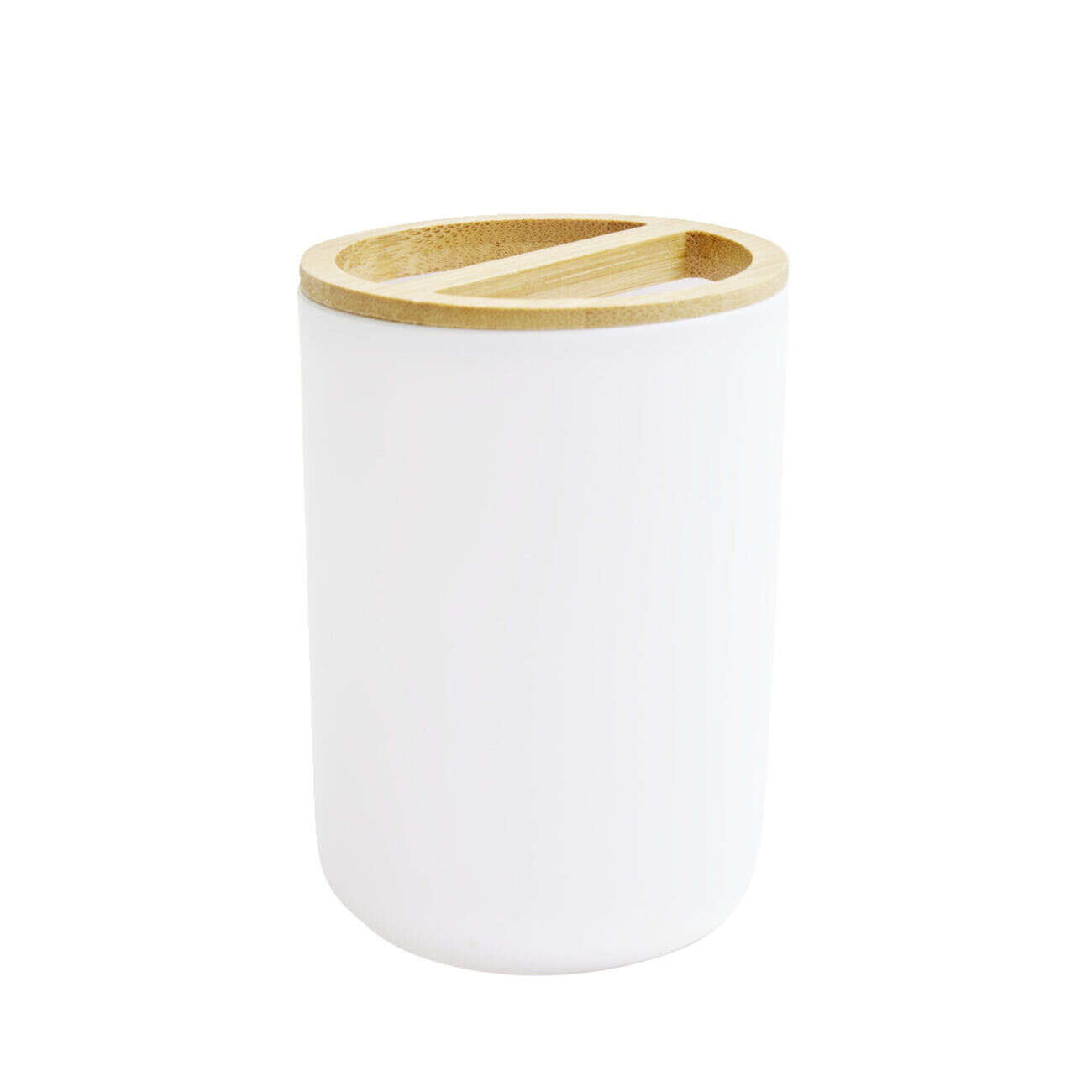 Porte brosse à dent en plastique et bambou Ø7xH10,7cm - 2 modèles noir ou blanc