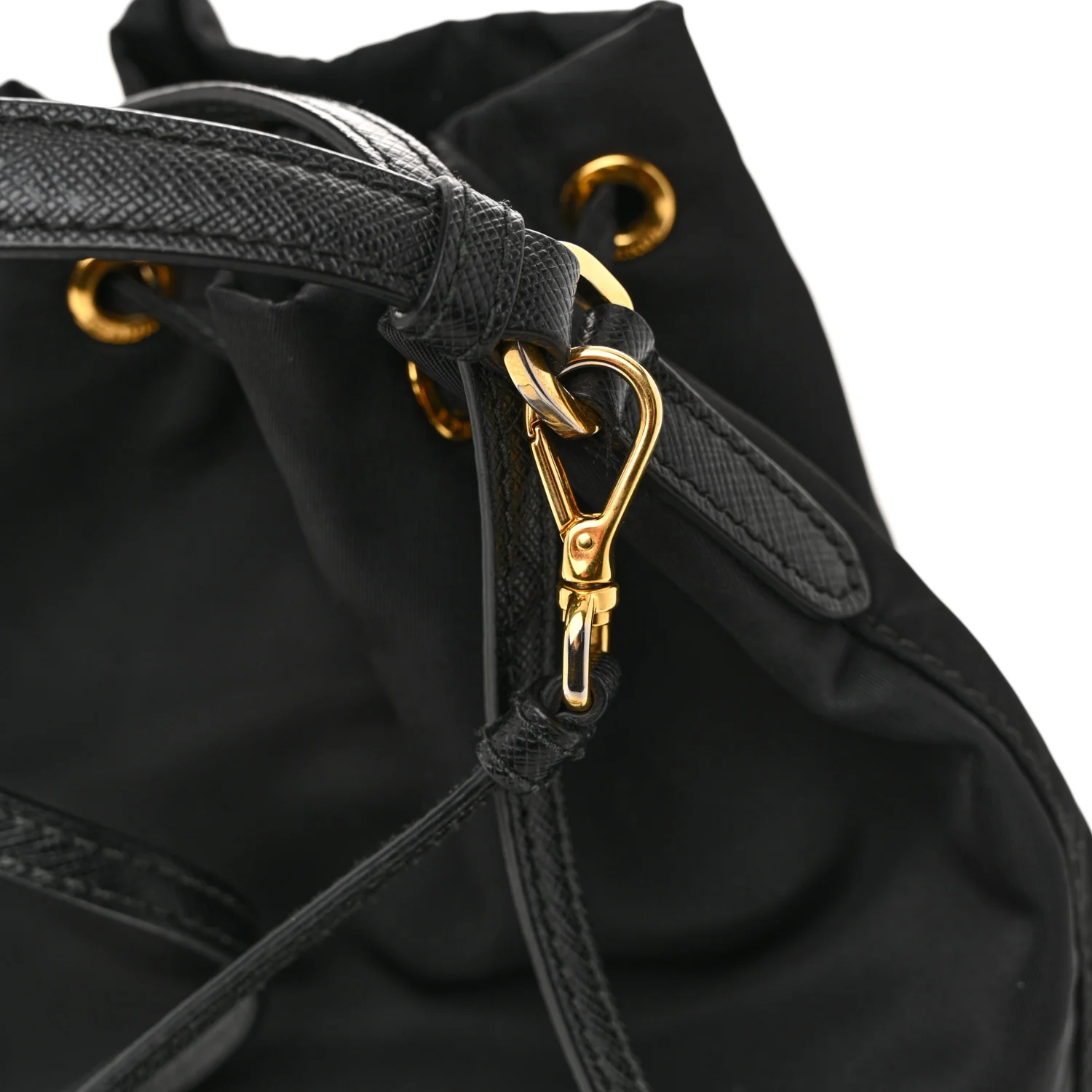 Saffiano Tessuto Nylon Mini Bucket Crossbody Bag Black