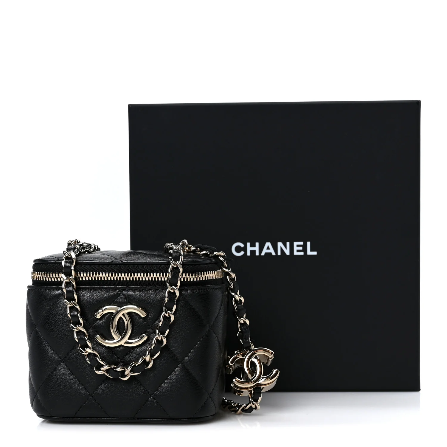 Lambskin Quilted Mini CC Crush Vanity Case With Chain Black