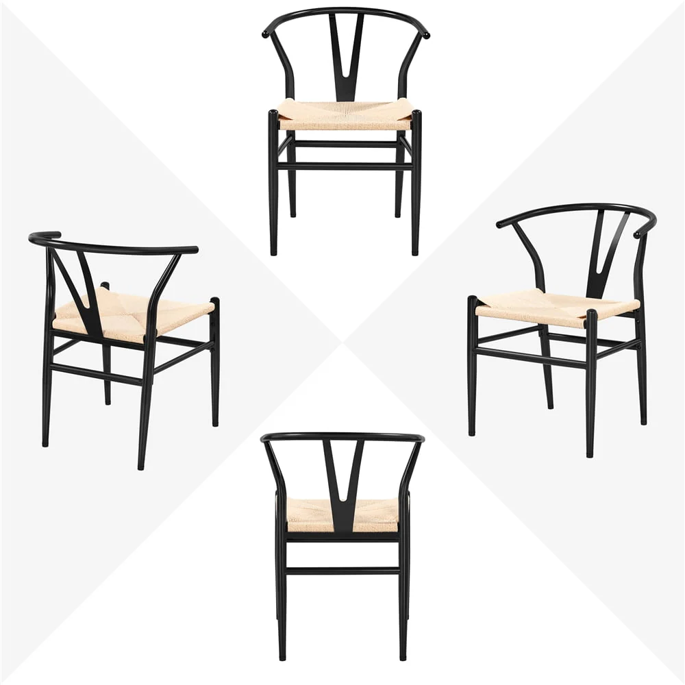 Modern Weave Y-Shaped Dining Chair with Solid Metal Frame, Black(Black) - Image 8