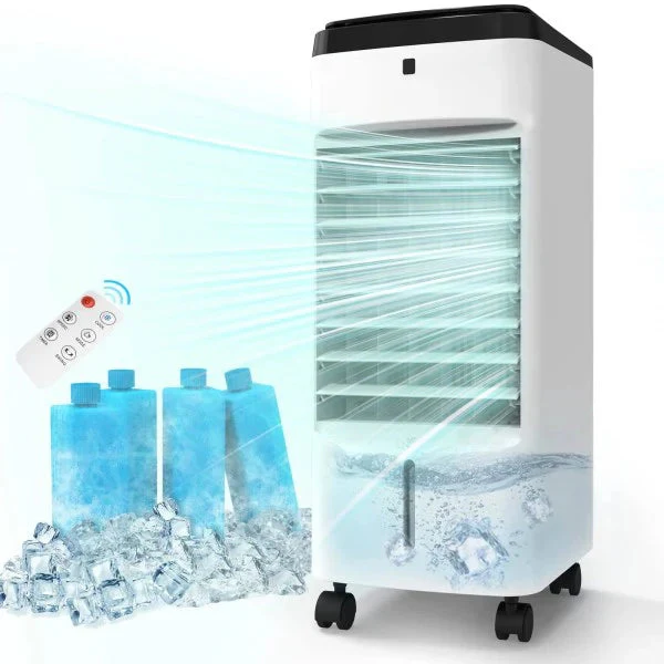 Seeper Evaporative Cooler Portable - 4 in 1 Air Conditioner Fan 70 Wide Oscillating Air Cooler 3 Speeds Room Cooler Water Tanks Washable 12H Time