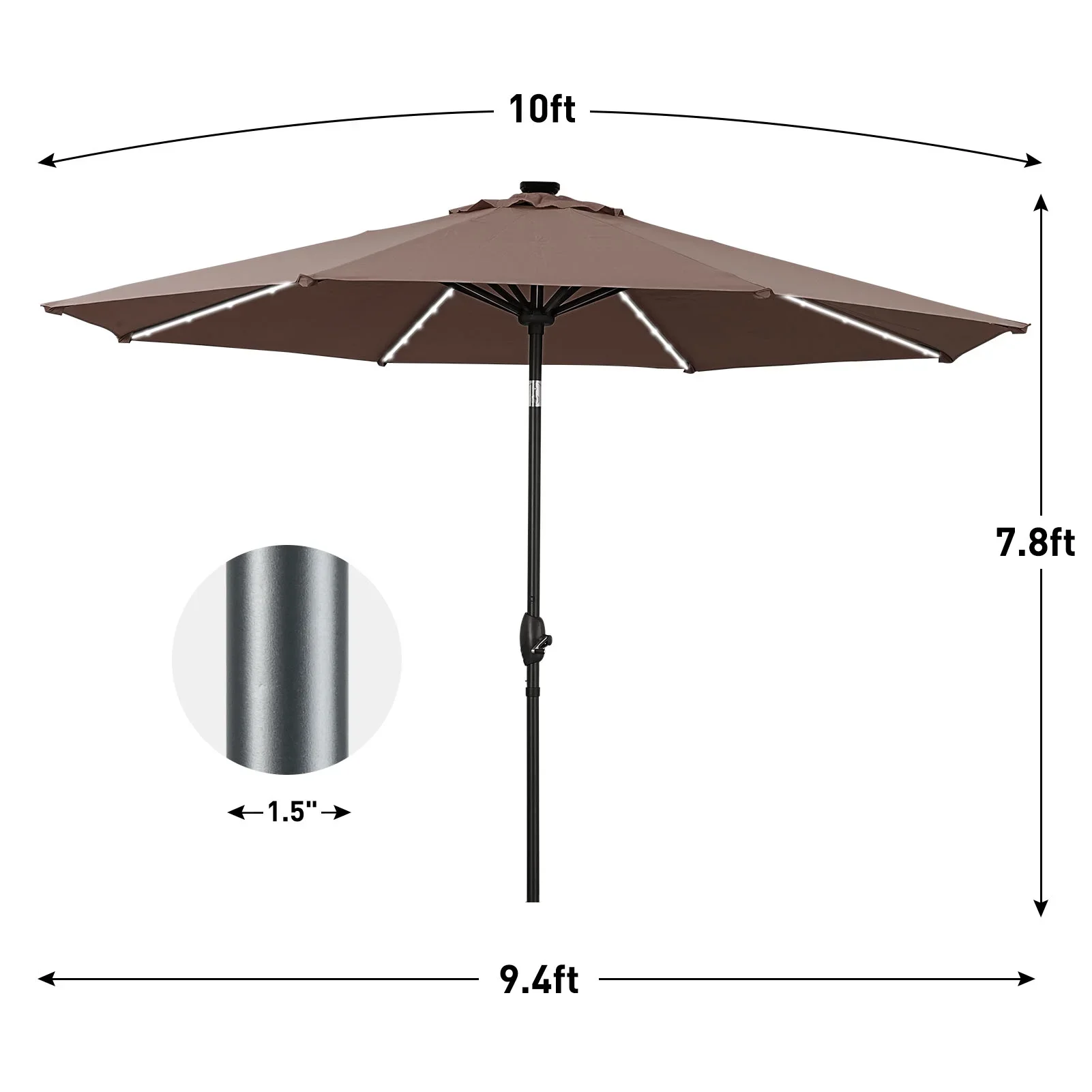 Autlaycil 10 FT Solar LED Lighted Patio Umbrella with LED Table Umbrella with 8 LED Strip Lights, Fade-resistant & Waterproof for Garden, Backyard, Poolside, Push Button Tilt (Blue)