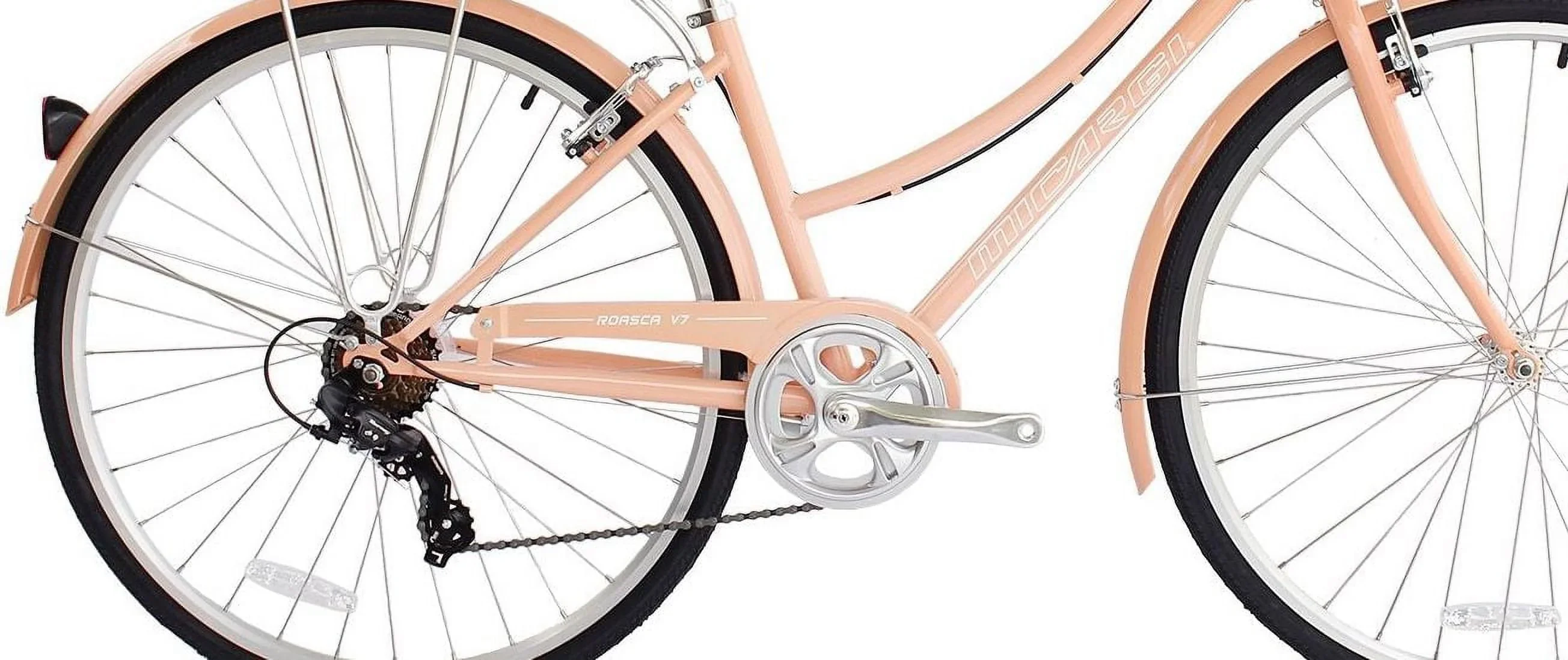 Wonder Wheels City Bike 700C 39 Cm/15.5 Hi-Ten Steel Frame, Shimano Tz21-7 Speed V-Brake, Alloy Rims 700C*14G*32H, Tire:700Cx35 Black. With Back Rack - Peach