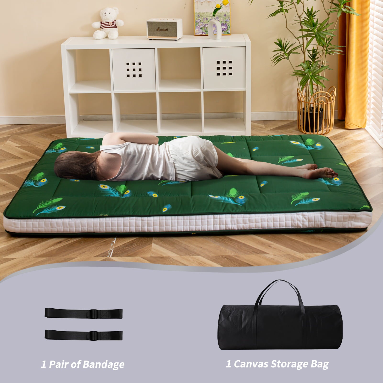 Thick Futon Floor Mattress. Padded Japanese Folding Roll Up Mattress Sleeping Pad. Foldable Camping Portable Mattress Shikibuton