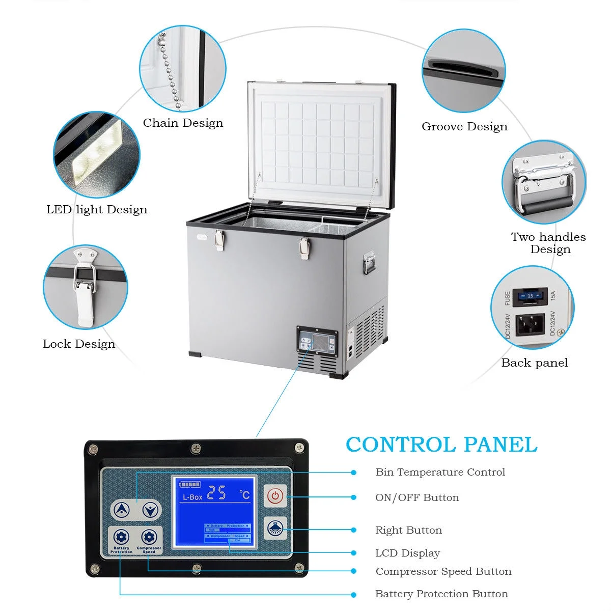 63-Quart Portable Electric Car Cooler Refrigerator / Freezer Compressor for RVs Camping - Image 4