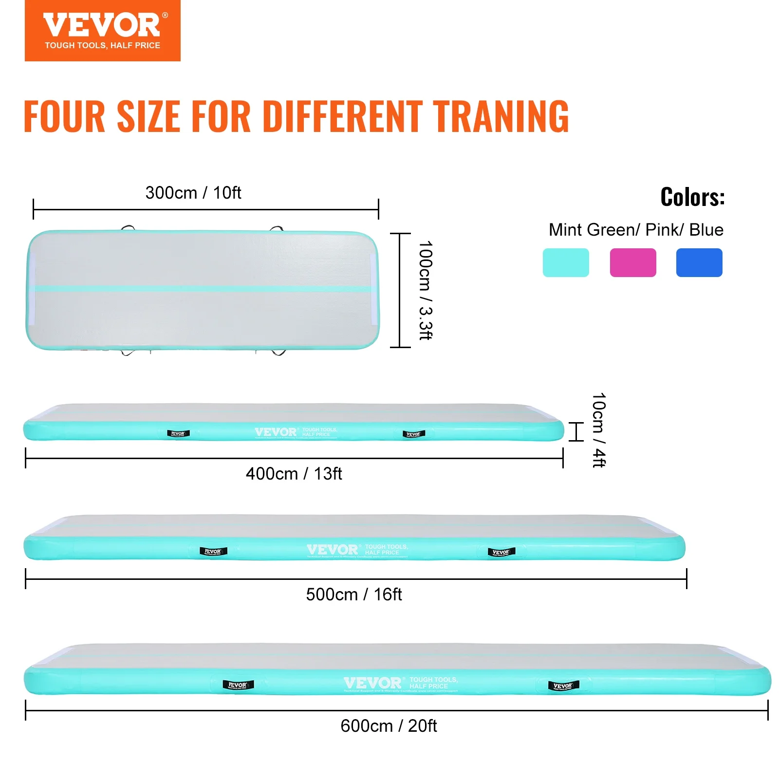 Gymnastics Air Mat, 4 inch Thickness Inflatable Gymnastics Tumbling Mat, Tumble Track with Electric Pump, Training Mats for Home Use/Gym/Yoga/Cheerleading/Beach/Park/Water, 10 ft, Mint Green - Image 7