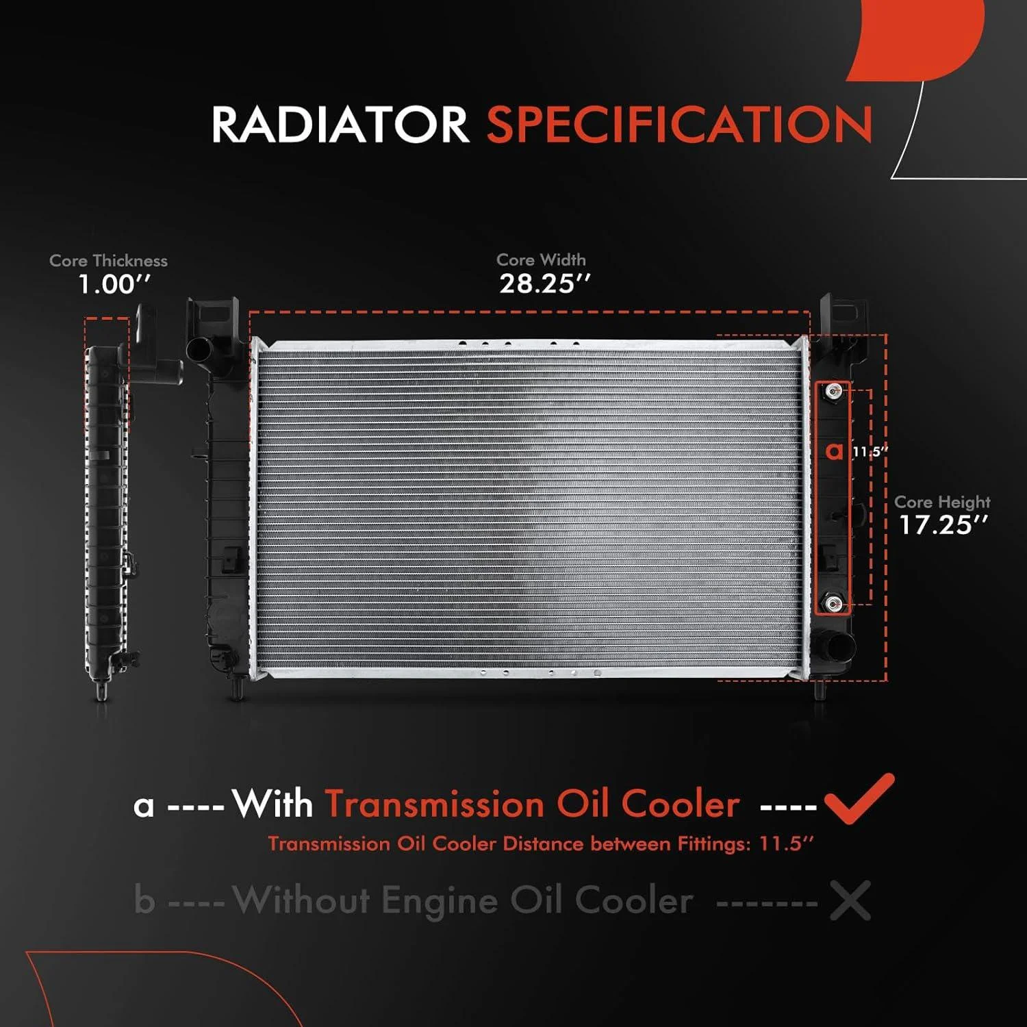 A - Premium Engine Coolant Radiator with Transmission Oil Cooler Compatible with Chevrolet Silverado 1500 2500, Tahoe 00 - 06 & GMC Sierra 1500 2500, Yukon, Automatic Trans, Replace# 52484047, 52486598