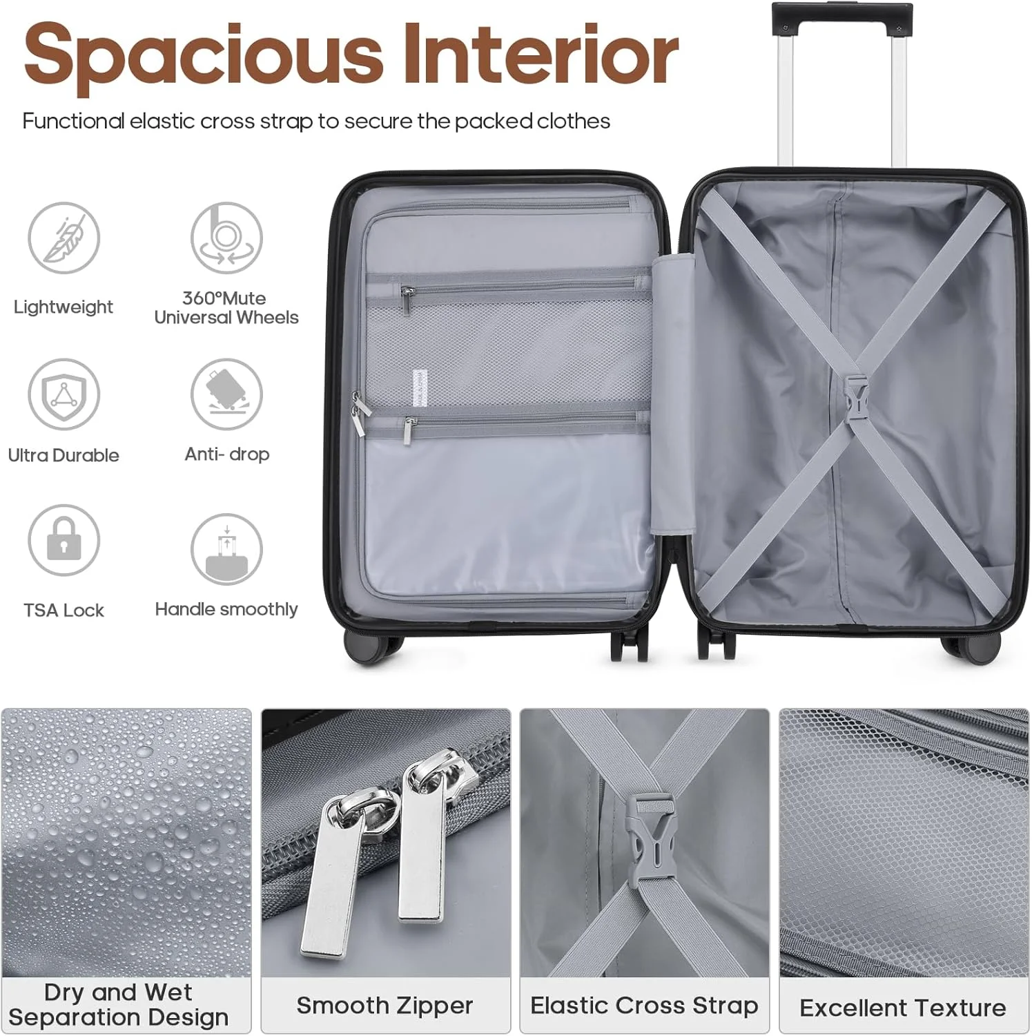 Luggage Sets 3 Piece, 20 Inch Carry On Luggage with Wheels, 100% PC Hardshell Suitcase with TSA Lock, Carry On Suitcases Airline Approved With Travel Backpack for Men Women(3 Piece Set-Light Blue) - Image 6