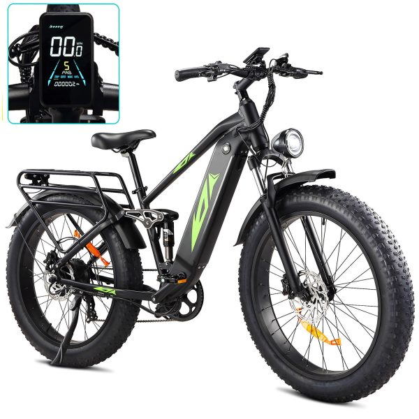 Vélo électrique pour adultes 1000 W, batterie 48 V 17,5 Ah, VTT tout suspendu avec pneus larges de 26 pouces, vitesse maximale de 45 km/h, 7 vitesses, autonomie de 96 km, certifié UL