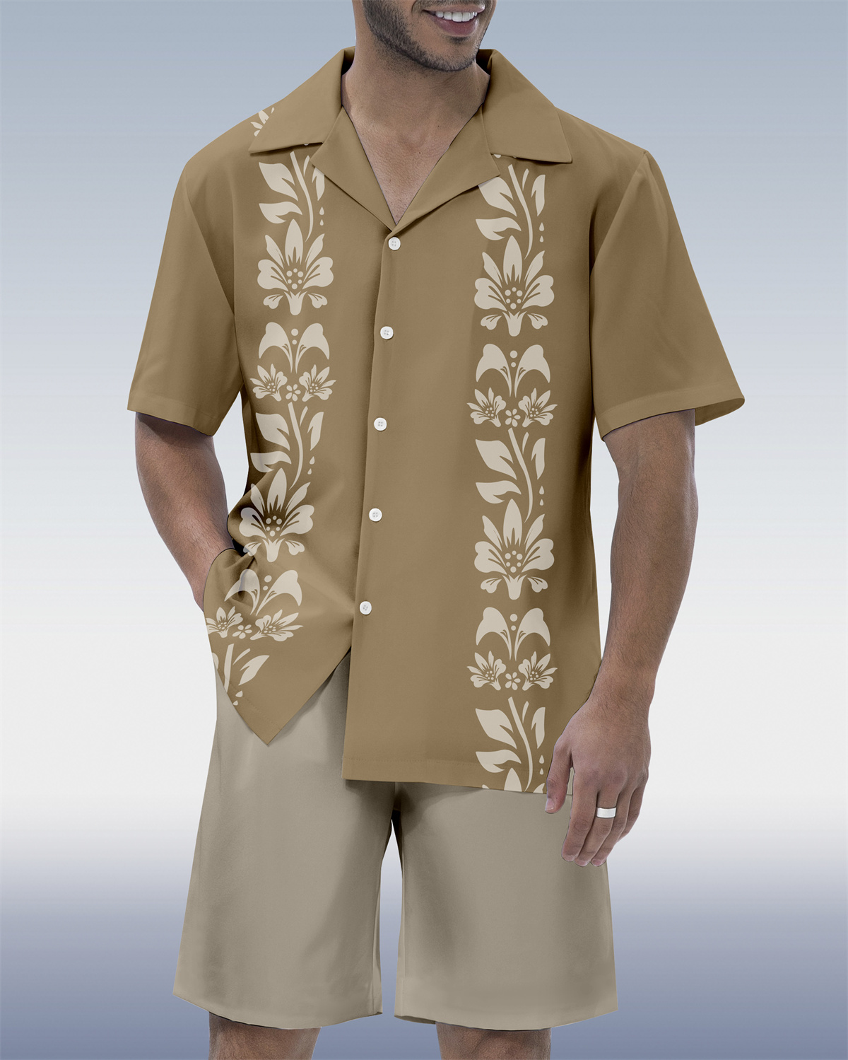 Ensemble chemise à manches courtes et col cubain pour homme, style hawaïen tiki.