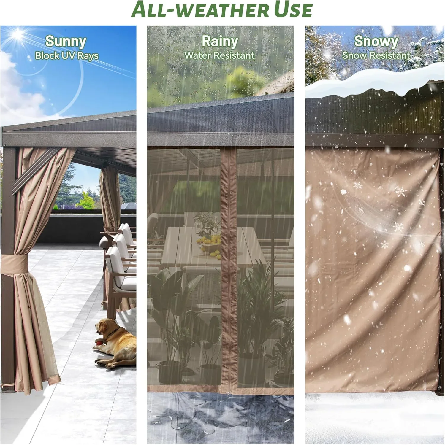 Domi Outdoor Living 10' x 12' Hardtop Lean-to Gazebo, Wall-Mounted with Galvanized Steel Roof Wall Pergola with Aluminum Frame, Curtains and Netting, for Patio, Deck, Garden, Backyard