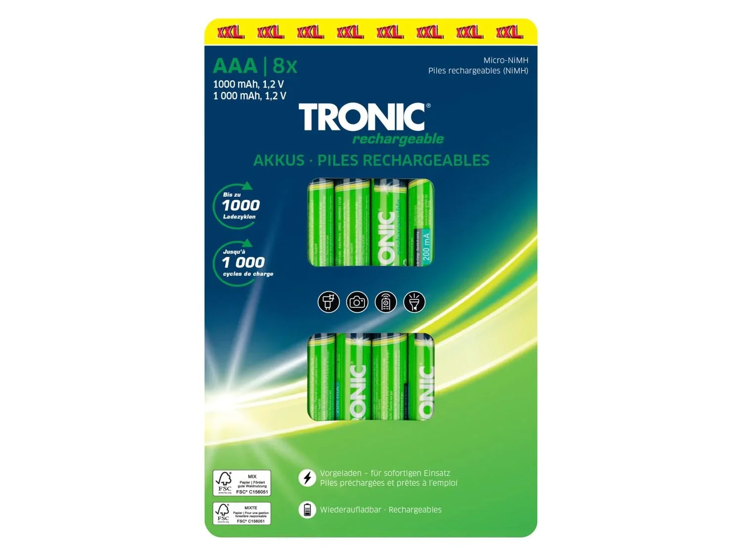 TRONIC Piles AA ou AAA, 8 pices
