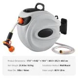 KFFKFF Retractable Hose Reel, 65 ft x 5/8 inch, 180�� Swivel Bracket Wall-Mounted, Garden Water Hose Reel with 9-Pattern Nozzle, Automatic Rewind, Lock at Any Length, and Slow Return System