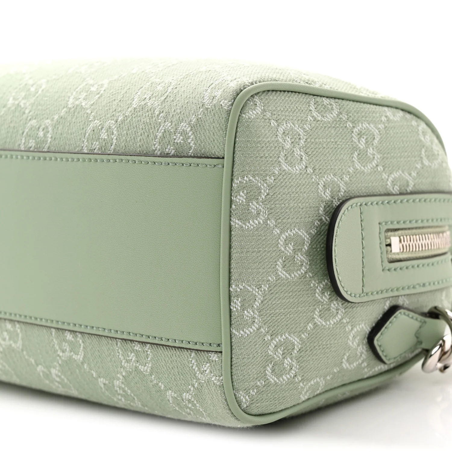 Denim GG Monogram Calfskin Mini Ophidia Top Handle Bag Pale Green
