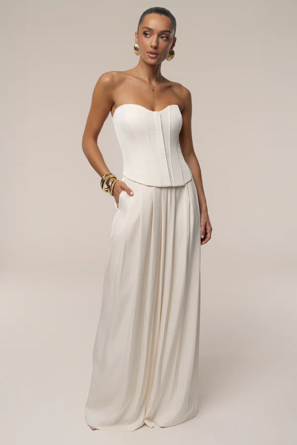 Buttercream Clara Wide Leg Pleated Trousers