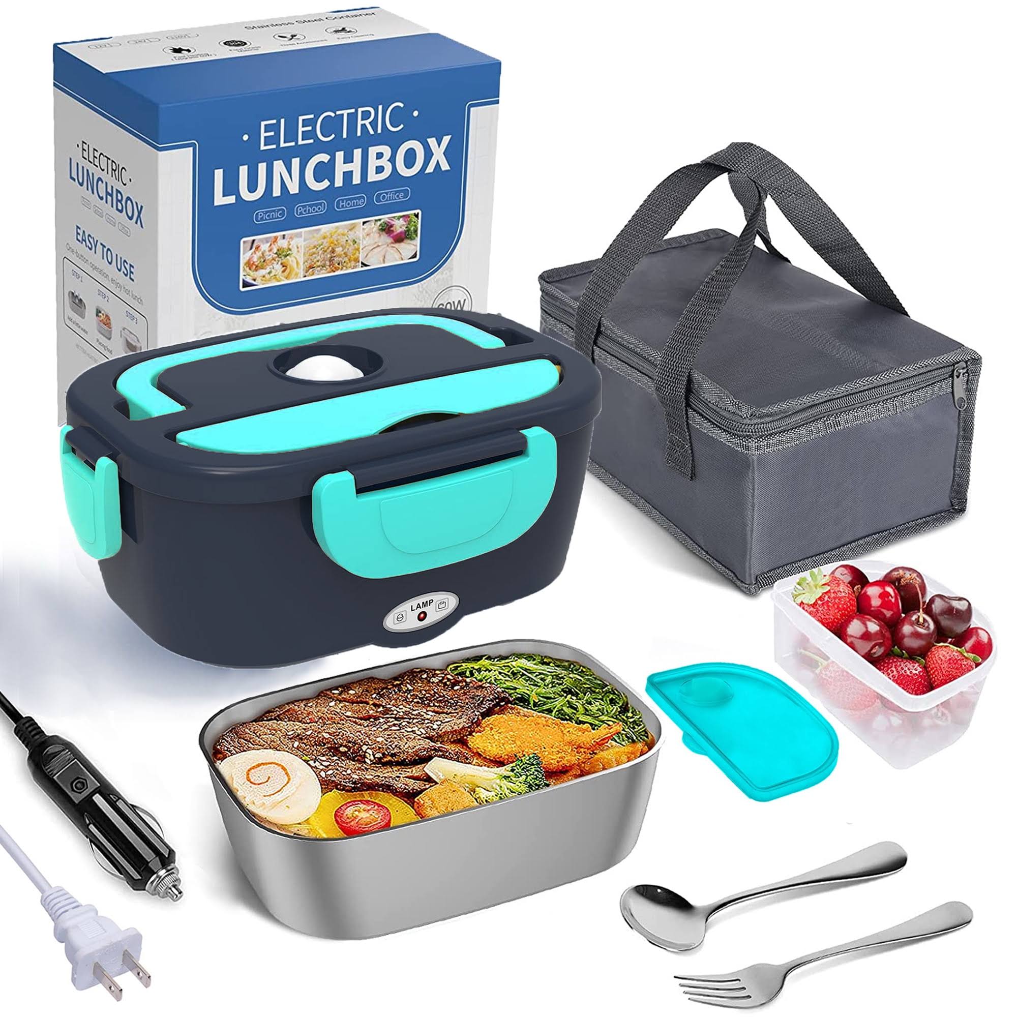 Cocobela Electric Lunch Box Food Heater 2-in-1 Portable Food Warmer Lunch Box for Car & Home Leak Proof, 2 Compartments, Removable 304 Stainless Steel