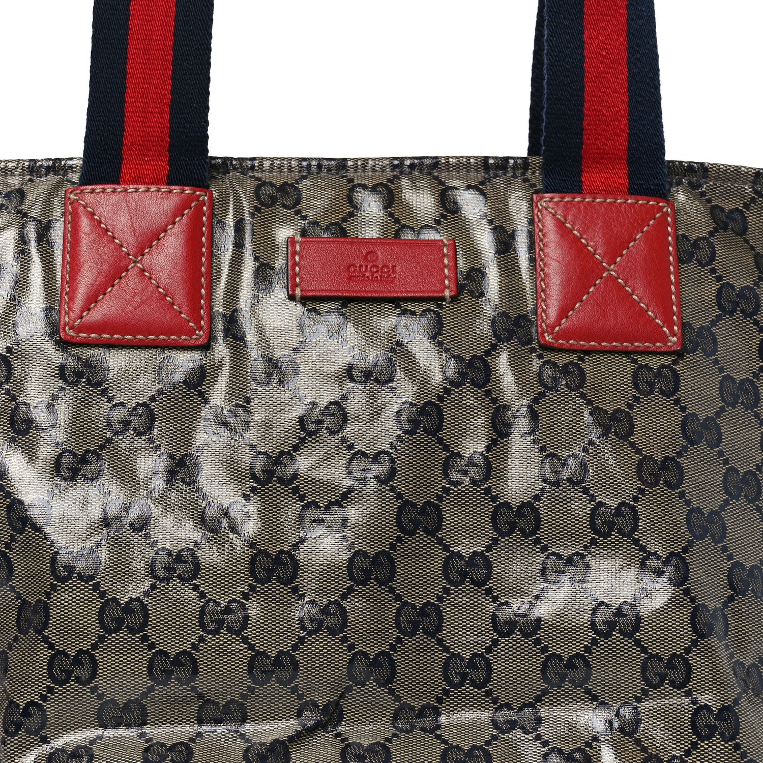 Crystal Monogram Large Web Handle Bucket Tote Red