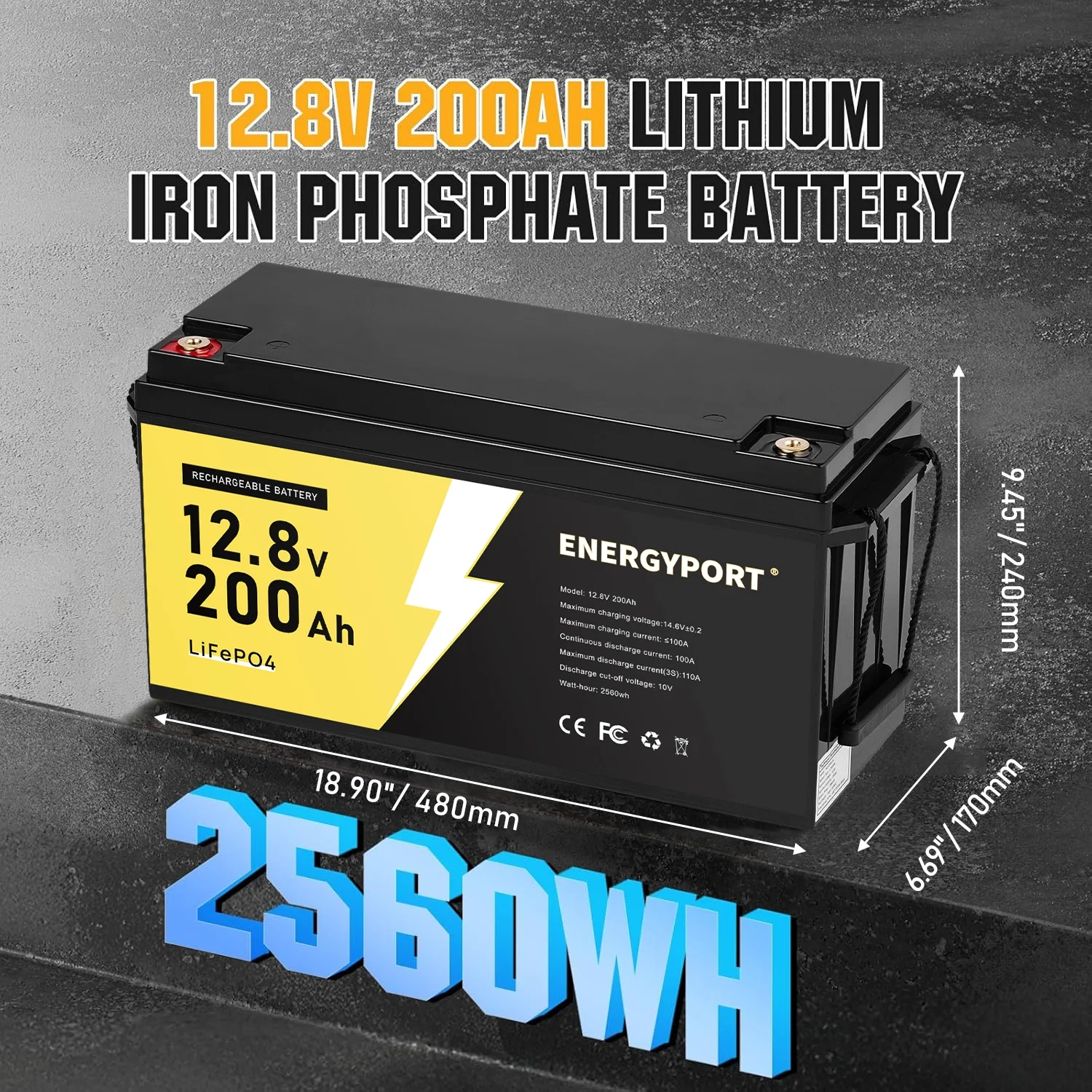 2pack 12V 200Ah LiFePO4 Battery, Built-in 200A BMS, Rechargeable Deep Cycles DIY Battery, 2560Wh Lithium Battery for Off-Grid and Home Solar System, Marine, Trailer, RV - Image 6