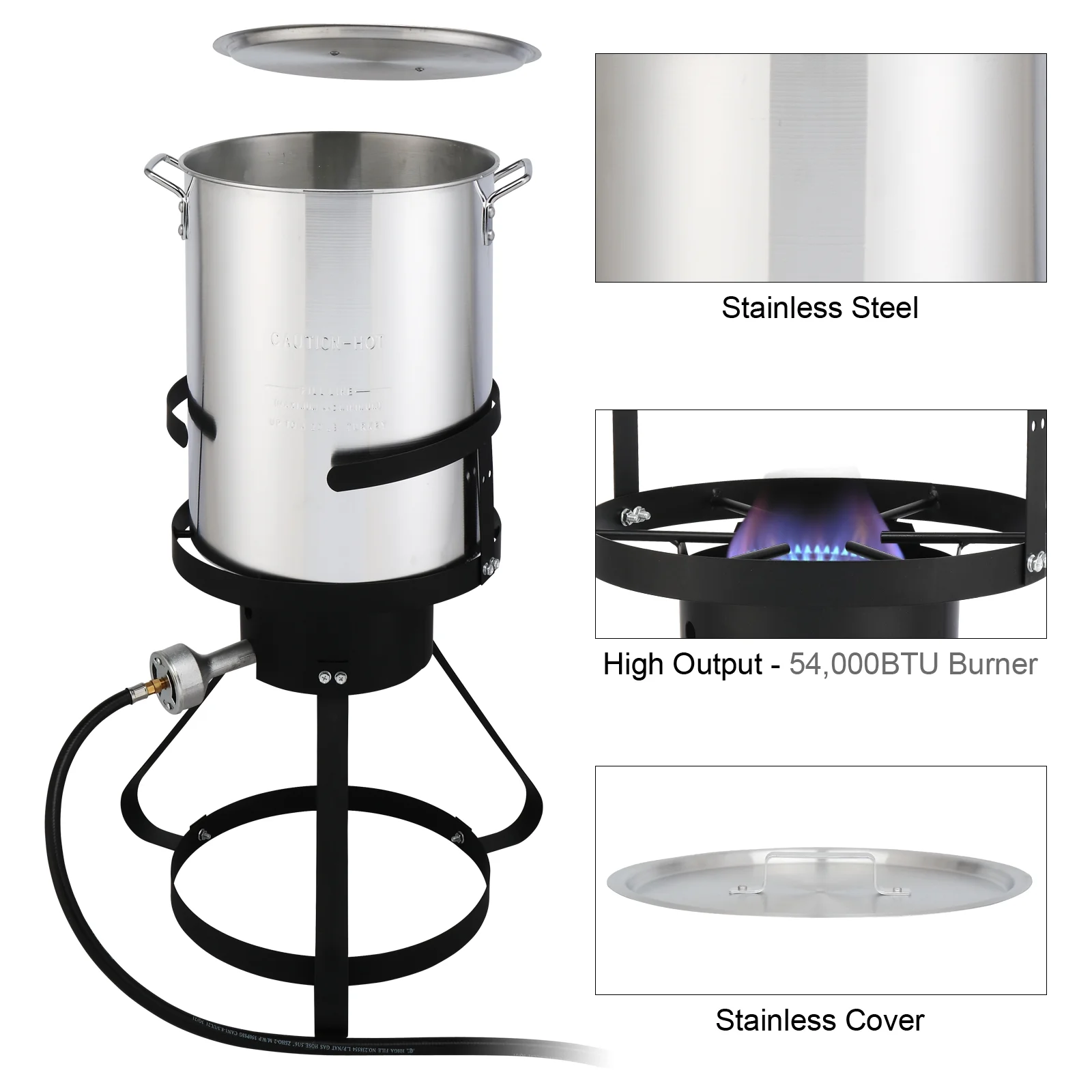 30 Qt Iron Aluminum Turkey Fryer Pot,Outdoor Fryer Kit with Injector Thermometer Kit,54000 BTU Outdoor Propane Stove Burner Stand for 20lbs Turkey,10Pcs,Silver(10 Pack) - Image 6
