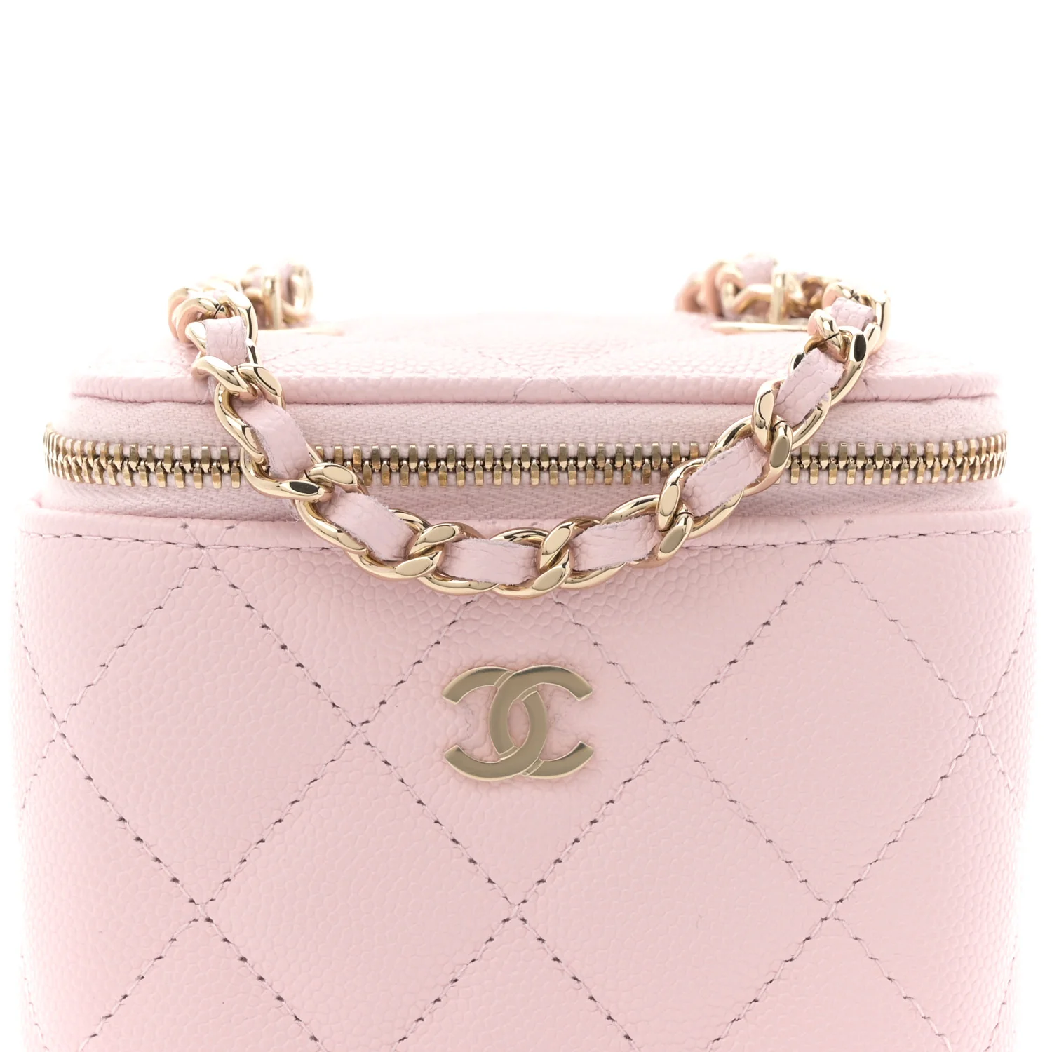 Caviar Quilted Mini Vanity Case With Chain Light Pink