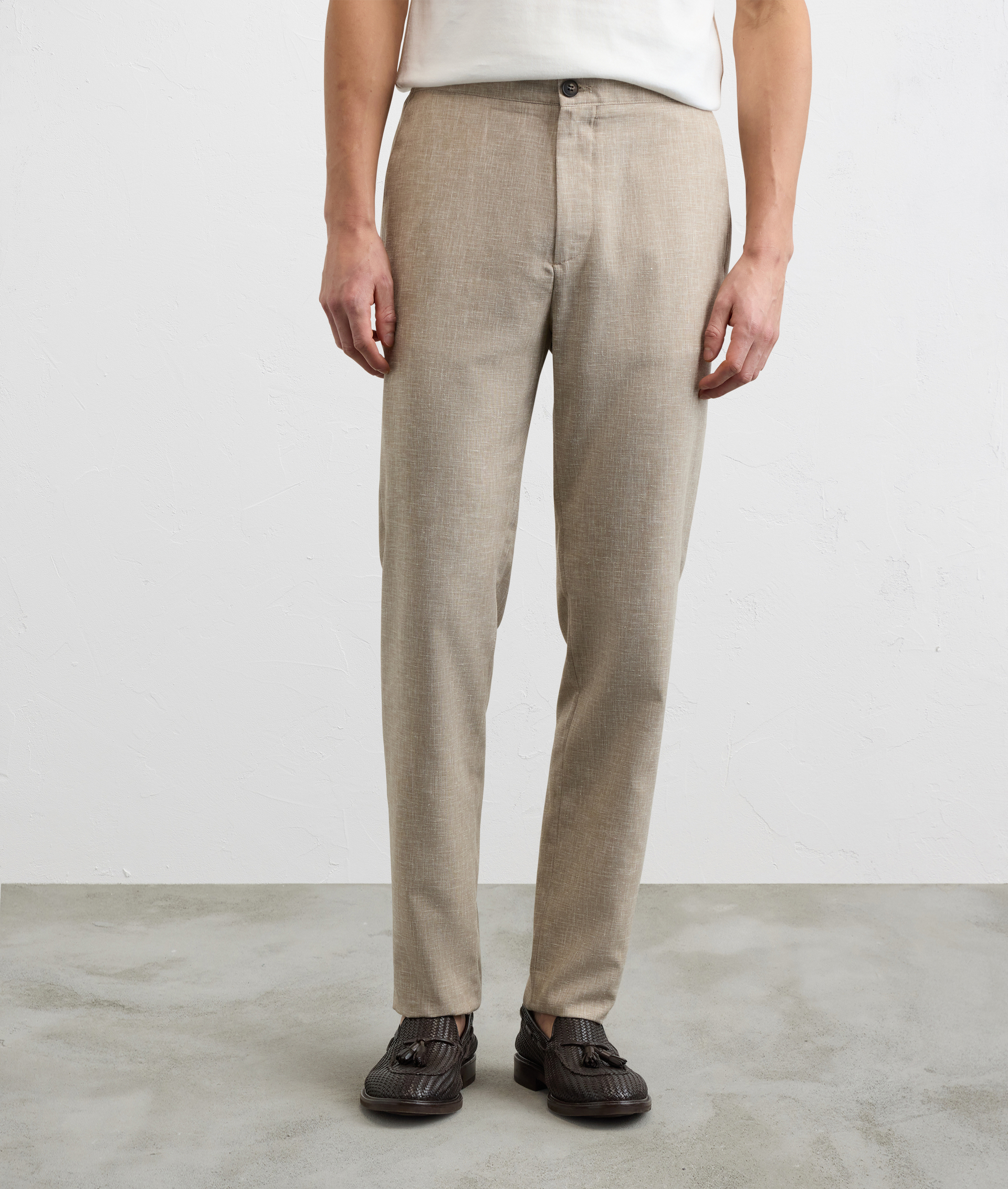 LIGHT BROWN VISCOSE DRAWSTRING TROUSERS