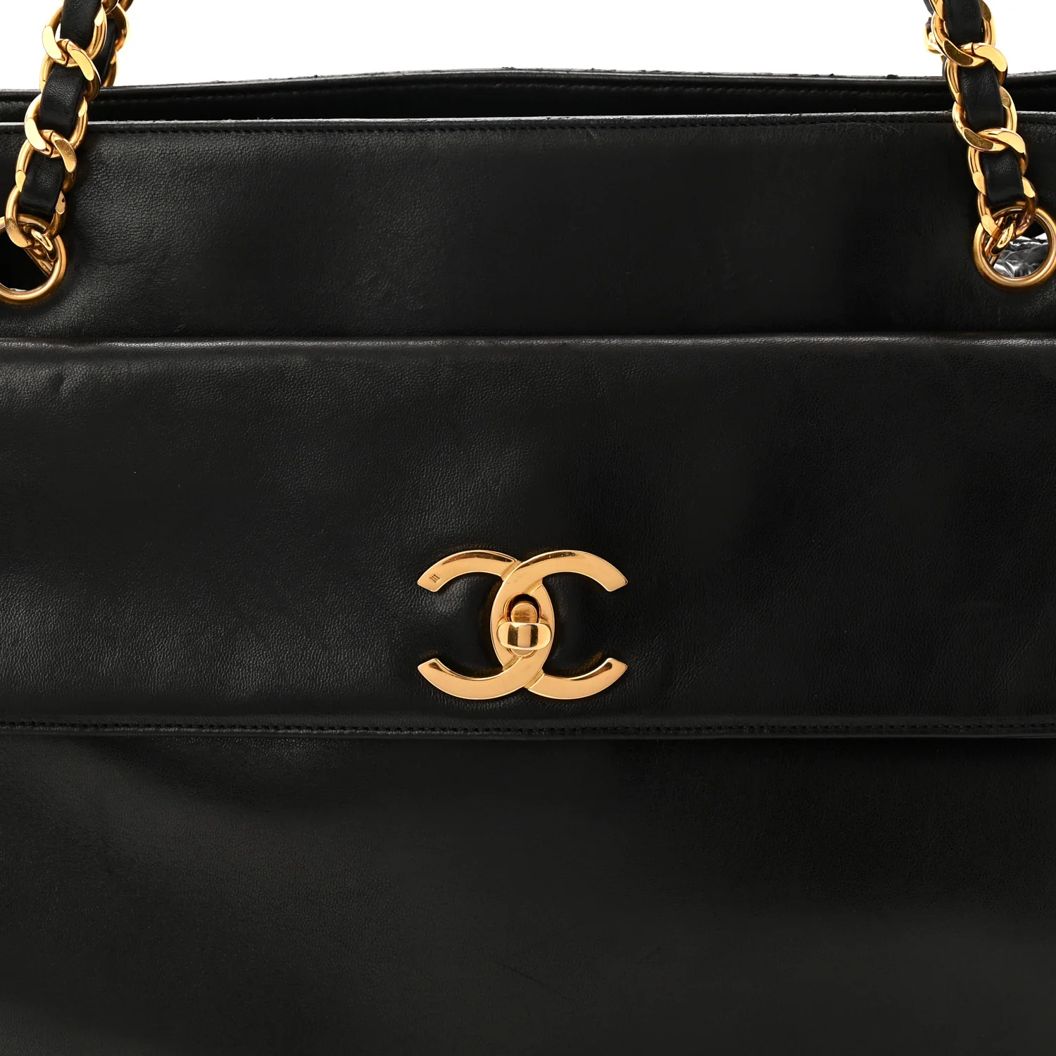 Lambskin CC Flap Shopping Tote Black