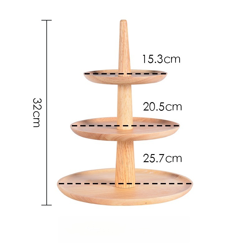 Solid Wood Three-Layer Plate for Hotel Buffet Multi-Level Fruit Snack Pastry Rack Storage Trays
