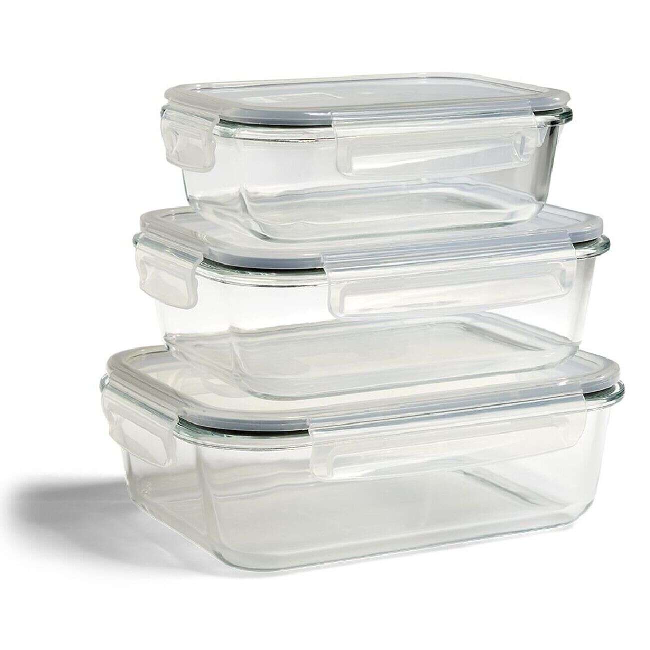 Boîte alimentaire rectangulaire en verre couvercle plastique clips 1,1L