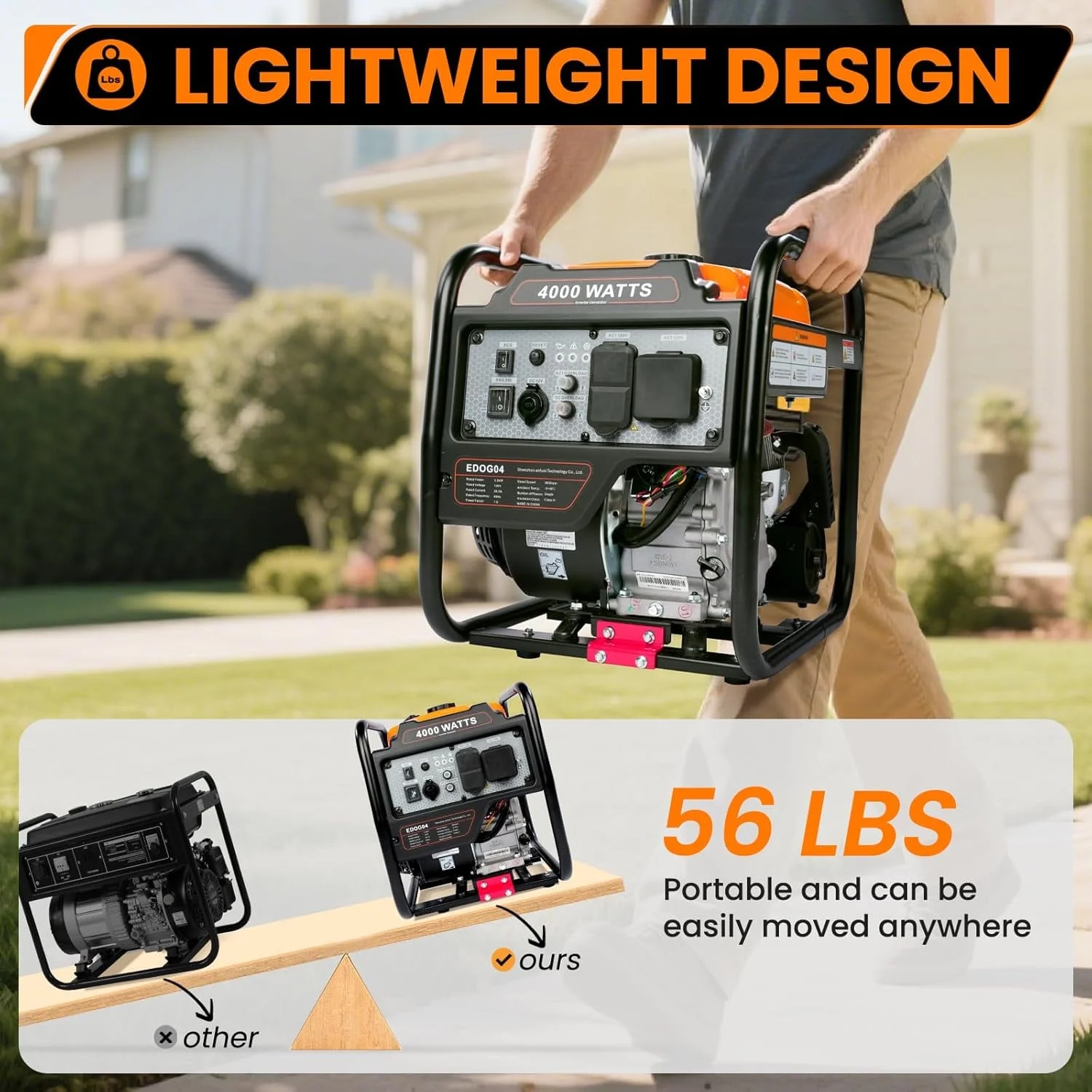 4000W Inverter Generator Gas Powered, Portable Gas Generator for Home and Outdoor Use, Leightweight and ECO Mode(4000 W) - Image 7