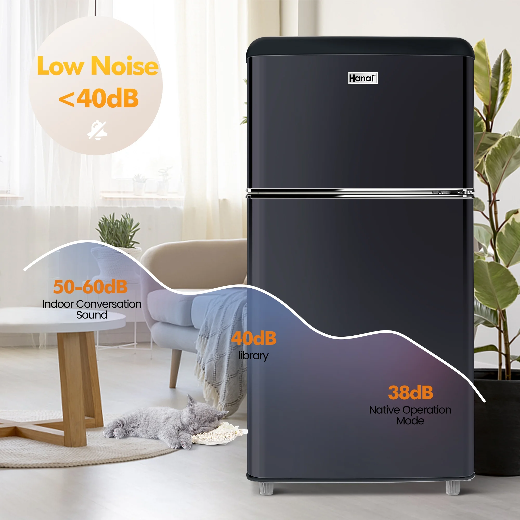 3.5 Cu ft Two Door Mini Refrigerator with Freezer,Black(Black) - Image 6