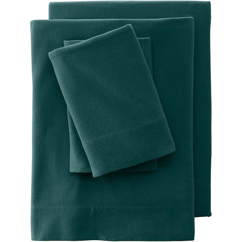 Lands' End Velvet Flannel Sheet Set or 2-Pack Pillowcase Set, Dark Green, TwinXL Set