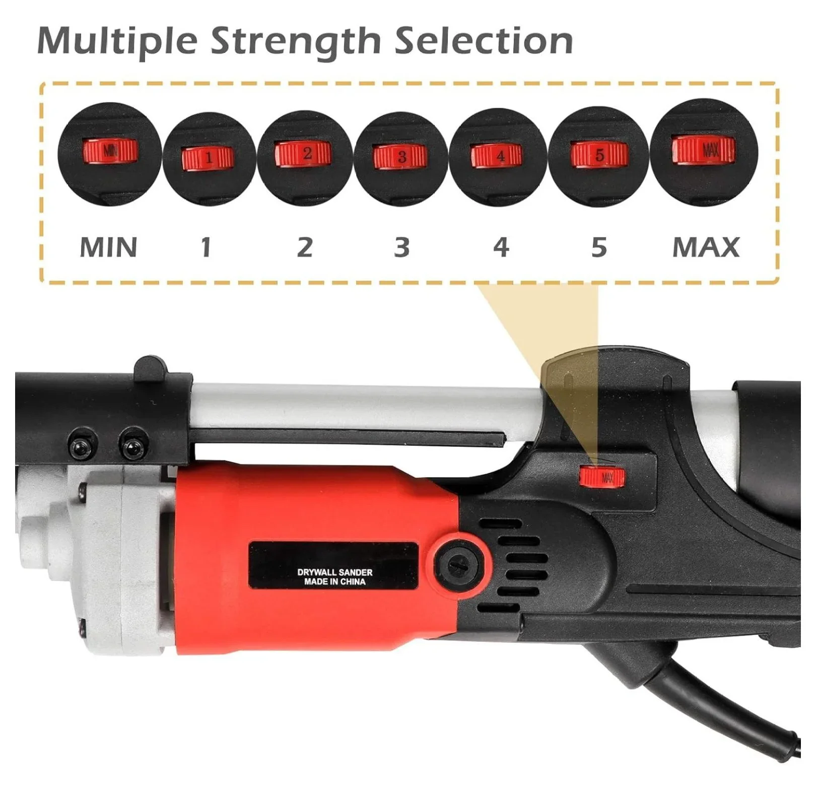 Electric Drywall Sander 800w Adjustable Variable 6 Speed Disc Sander w/ 6 Sand Pads, 1000-2000RPM