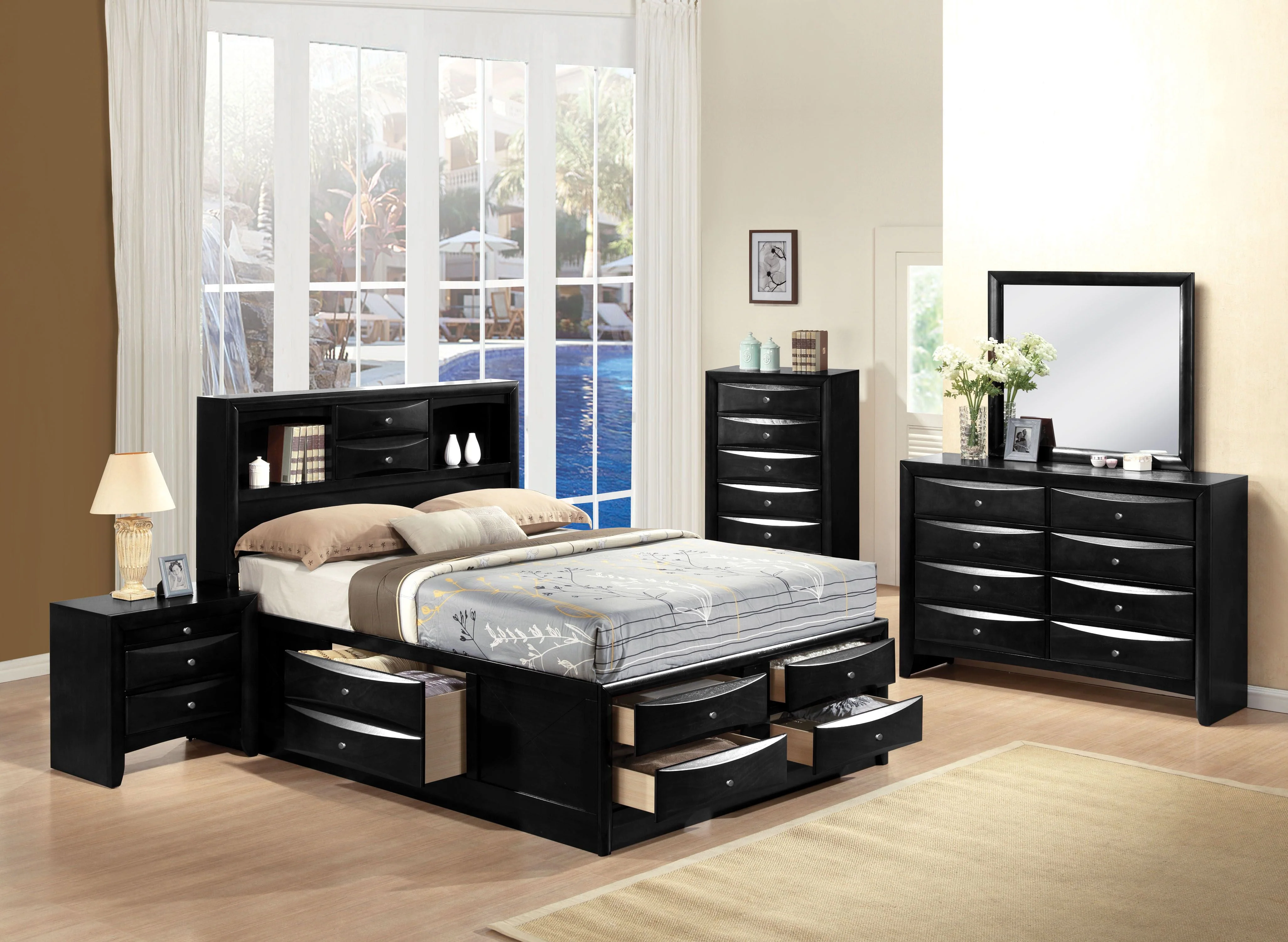 Acme Furniture Ireland Full Bed with Storage in Black Rubberwood, Multiple Sizes